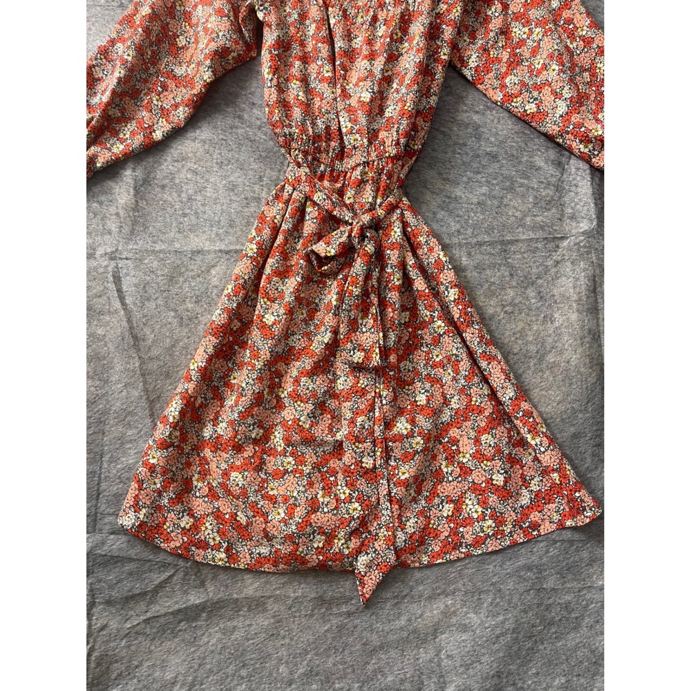 LOFT Outlet Orange Red Floral Long Sleeve Mini Dress Belted Size 2 - Picture 7 of 15